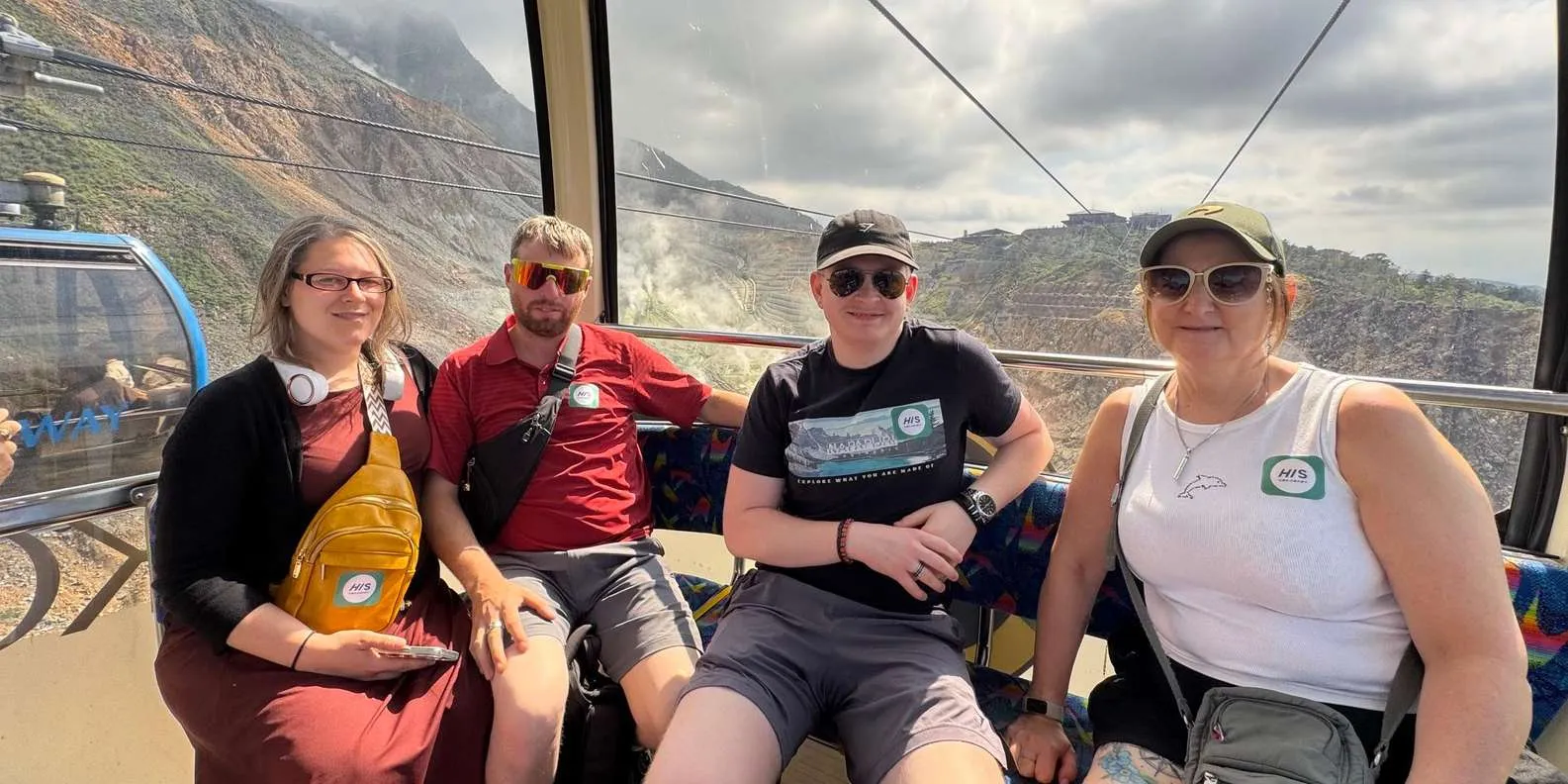 Passengers riding a ropeway cabin