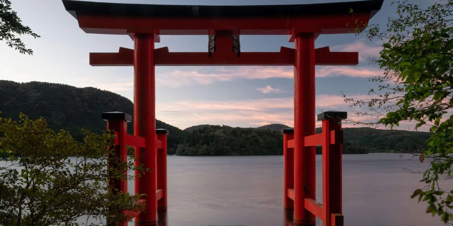 Hakone Shrine torii at sunset