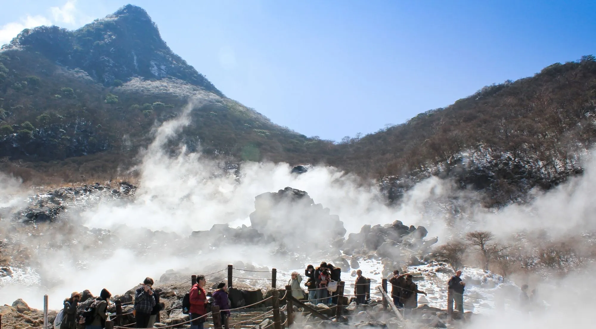 Steam above Owakudani volcanic terrain